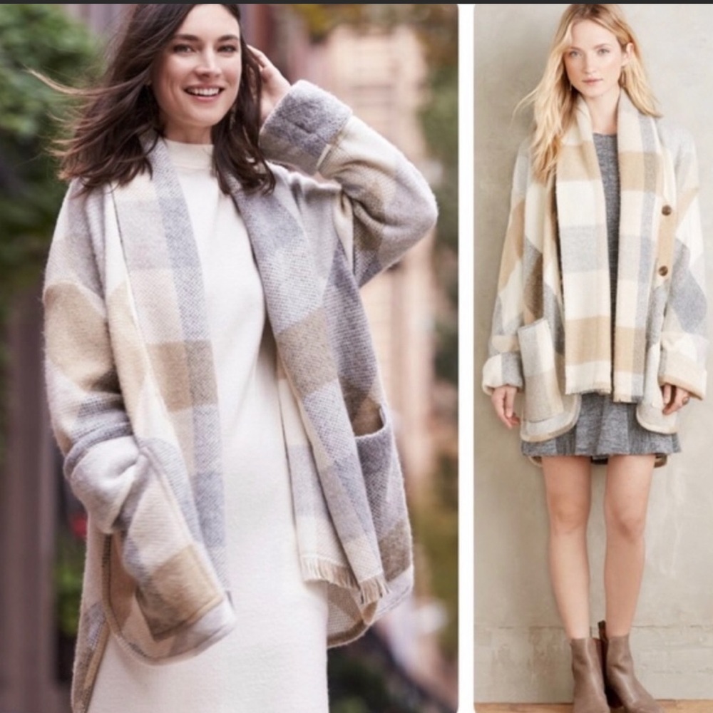 Melissa Nepton Plaid Blanket Wool Blend Coat